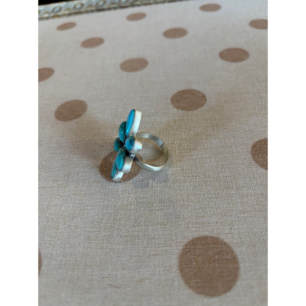 Mojave Turquoise Cluster Bypass Ring Sterling Silver Southwestern Statement Ring - Picture 5 of 9
